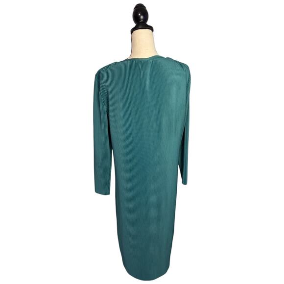 Vintage Perceptions Pleated V Neck Long Sleeve Shift Dress Women's Size XL Green - Picture 4 of 7